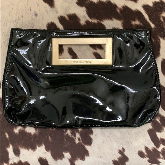 Michael Kors Black & Gold Patent Leather Clutch - Picture 1 of 7